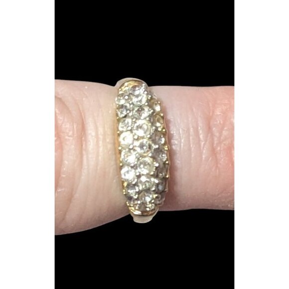 Elegant Glam Triple Crystal Layer Gold Tone Ring Size 5 - Picture 5 of 11